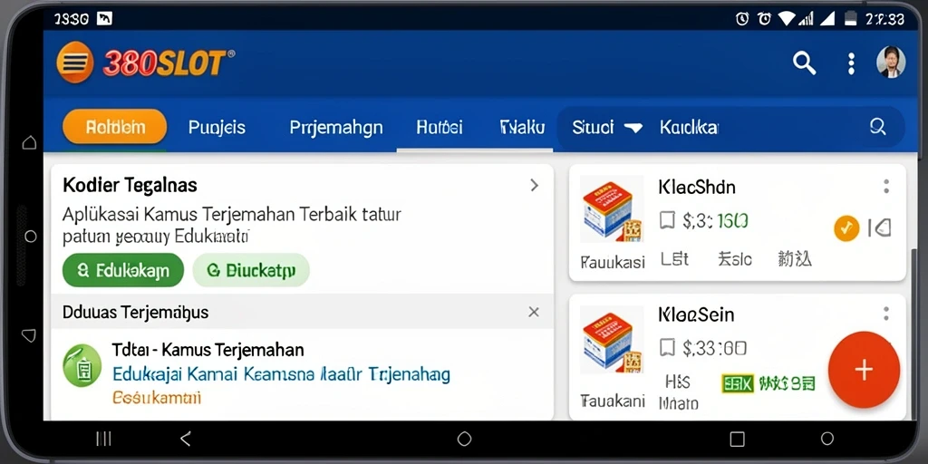Tampilan antarmuka aplikasi Kamus Terjemahan 380SLOT yang sederhana dan efektif.