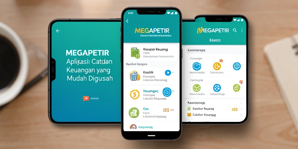 Screenshot MEGAPETIR menunjukkan antarmuka Catatan Keuangan yang user-friendly.