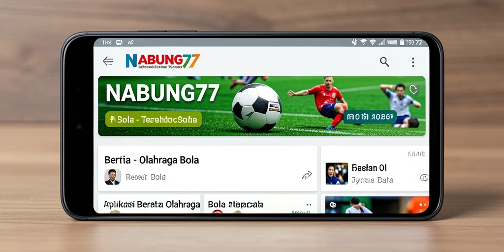 Antarmuka aplikasi NABUNG77 menampilkan berita dan analisis olahraga bola.