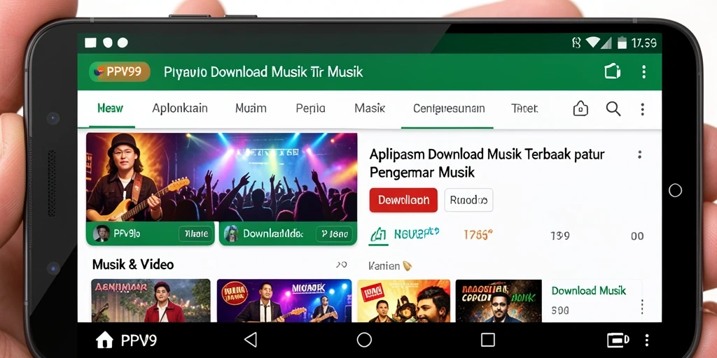 Antarmuka aplikasi PPV99 yang sederhana dan fungsional untuk Download Musik.